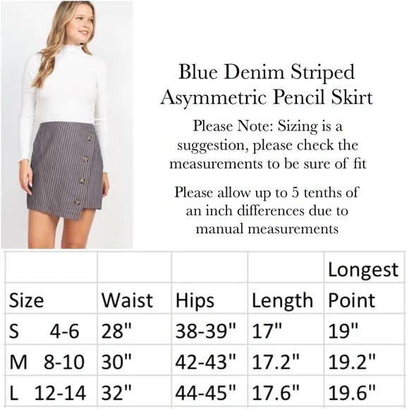 Chic Blue Denim Striped Asymmetric Pencil Skirt with Buttons - Picture 16 of 16